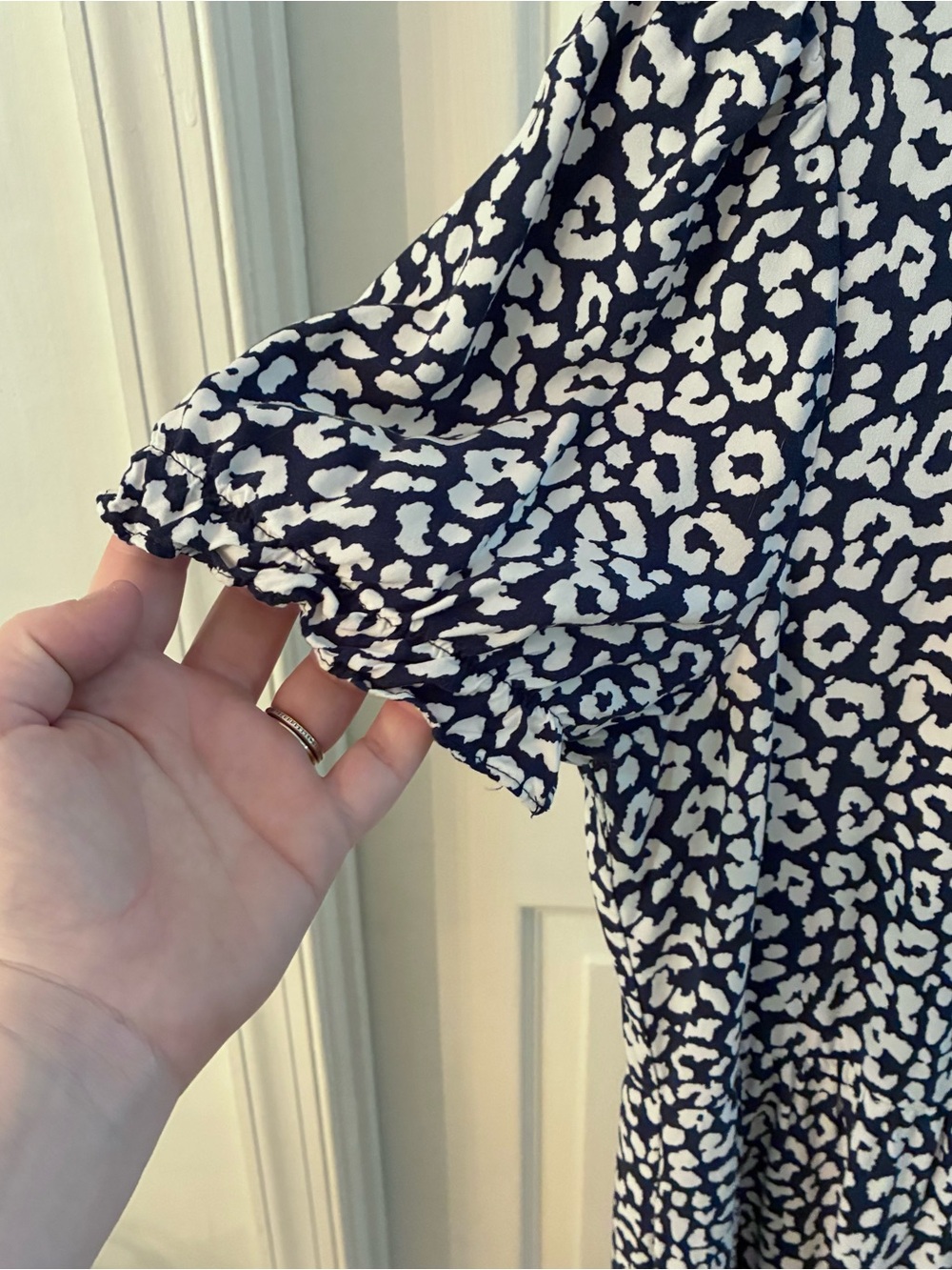 J. Crew Navy Blue Leopard Print Tiered Midi Dress - Picture 6 of 8